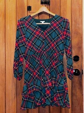 Cato Teal Green and Red Plaid Mini Dress